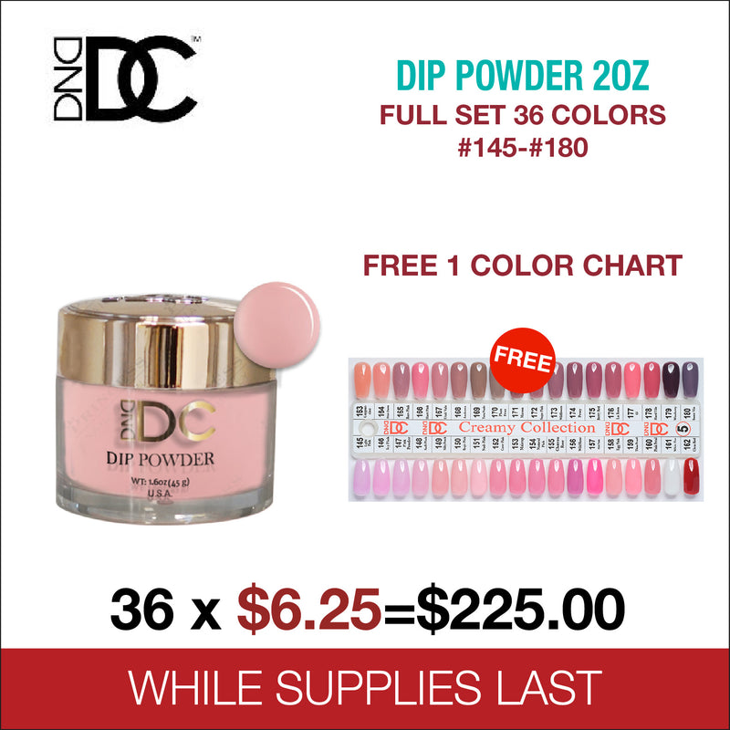 DND DC Dip Powder 2oz - Full Set 36 Colors - #145 - #180 - FREE 1 Color Chart