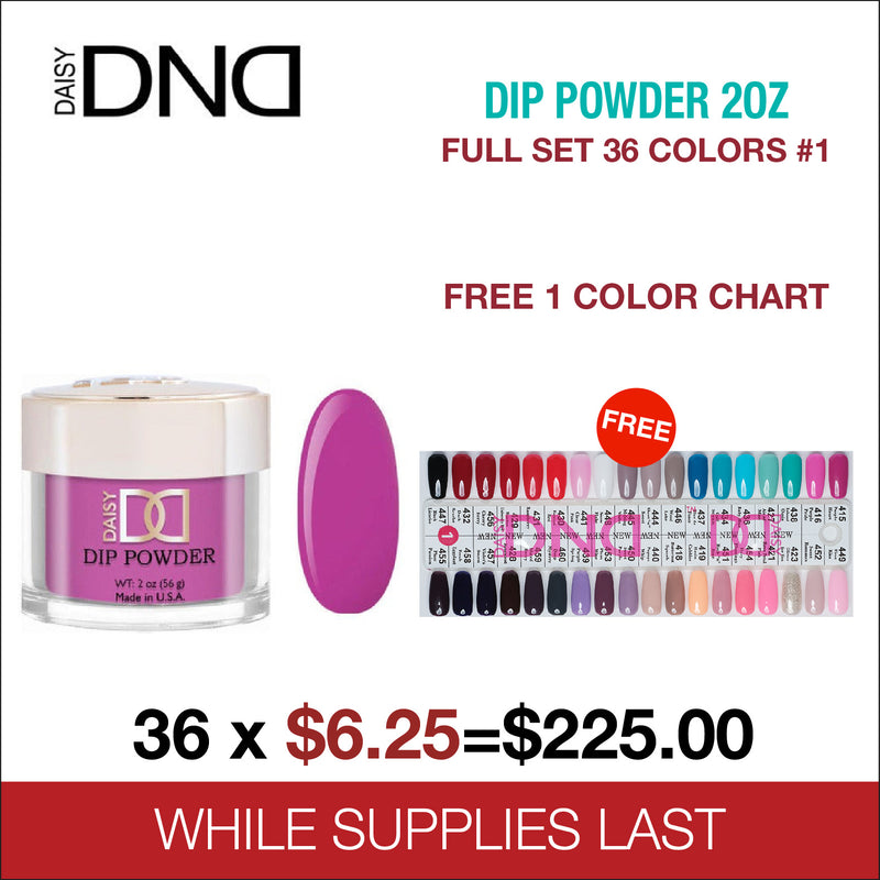 DND Dip Powder 2oz - Full Set 36 Colors #1 - FREE 1 Color Chart