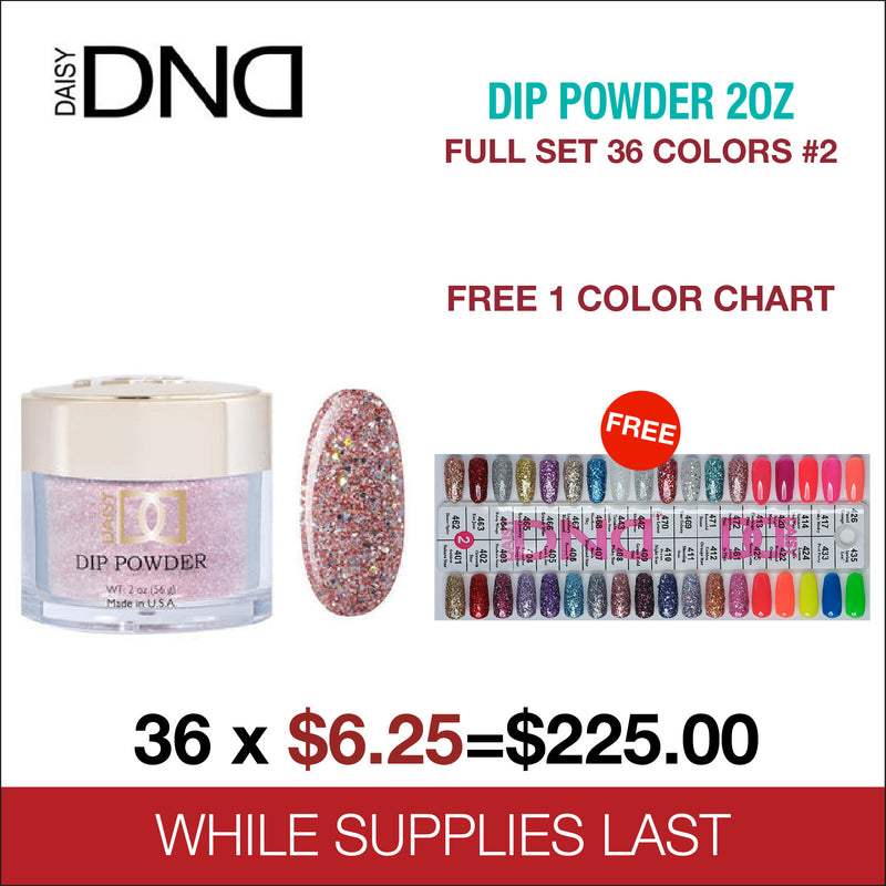 DND Dip Powder 2oz - Full Set 36 Colors #2 - FREE 1 Color Chart
