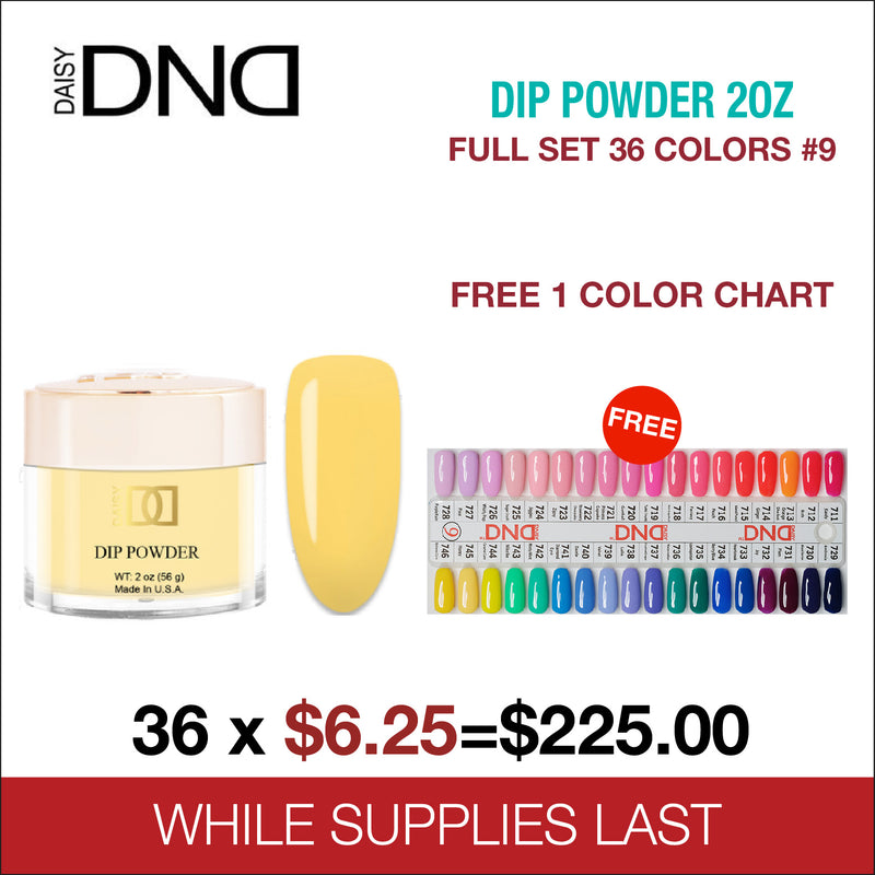 DND Dip Powder 2oz - Full Set 36 Colors #9 - FREE 1 Color Chart