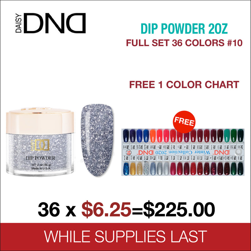 DND Dip Powder 2oz - Full Set 36 Colors #10 - FREE 1 Color Chart