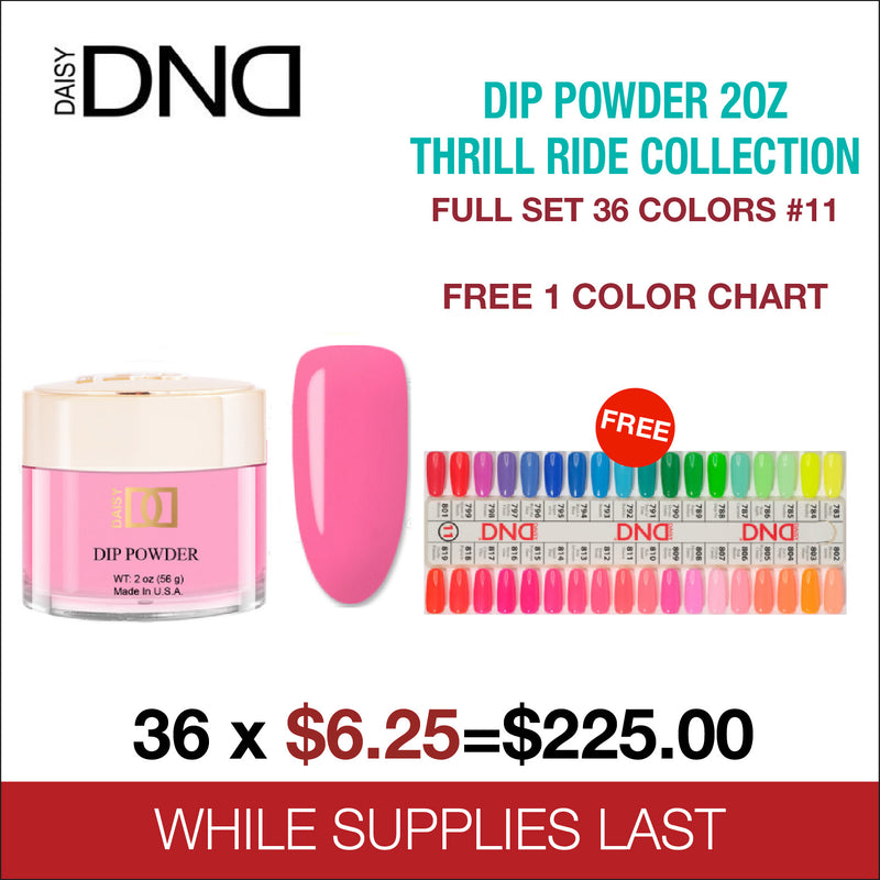 DND Dip Powder 2oz Thrill Ride Collection - Full Set 36 Colors #11 - FREE 1 Color Chart