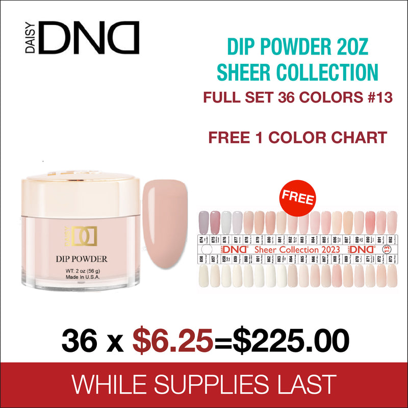DND Dip Powder 2oz Sheer Collection - Full Set 36 Colors #13 - FREE 1 Color Chart