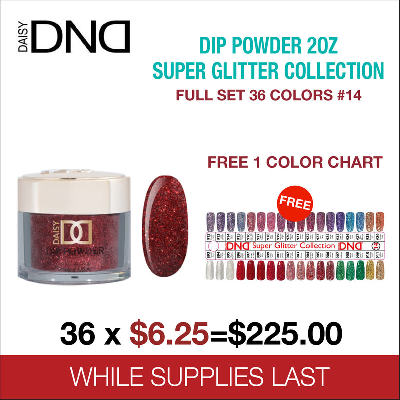 [COMING SOON] DND Dip Powder 2oz - Super Glitter Collection - Full Set 36 Colors #14 - FREE 1 Color Chart