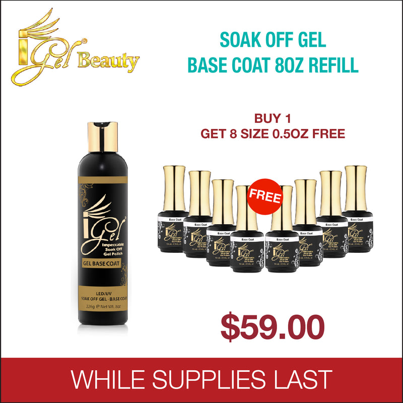 iGel - Soak Off Gel - Base Coat 8oz Refill - Buy 1 get 8 size 0.5oz free