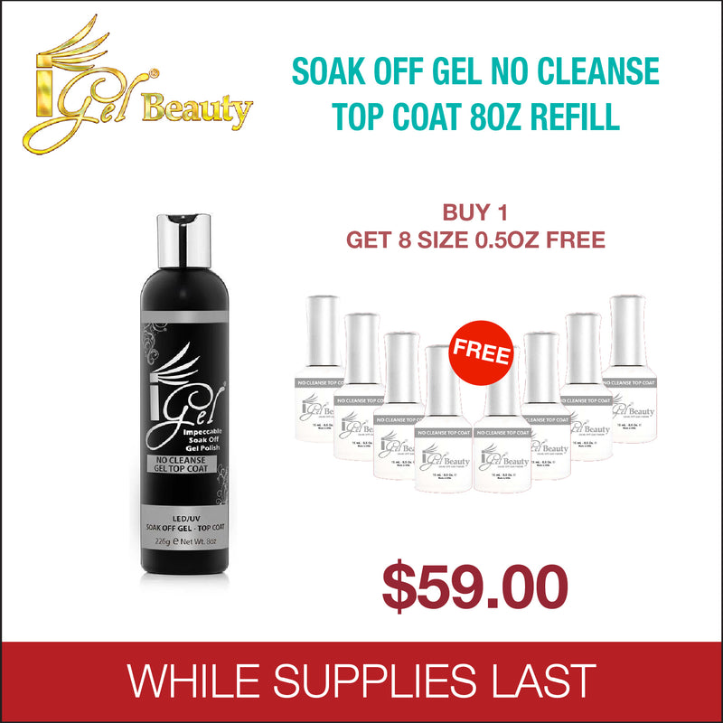 iGel - Soak Off Gel - No Cleanse Top Coat 8oz Refill - Buy 1 get 8 size 0.5oz free