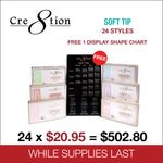 Cre8tion Soft Gel Tips - Full Set 24 Styles w/ 1 Display Shape Chart