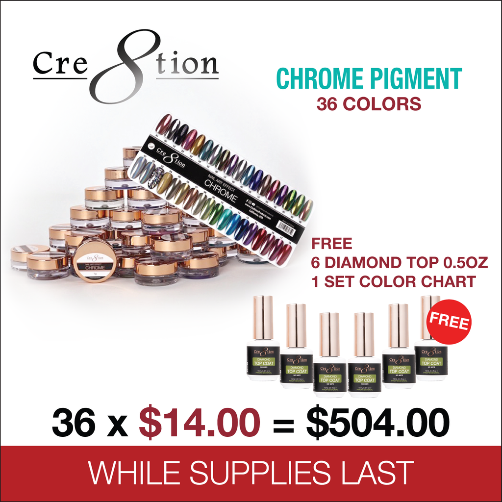 Cre8tion - Nail Art Effect - Chrome Full Set  - 36 Colors Collection - 14/each