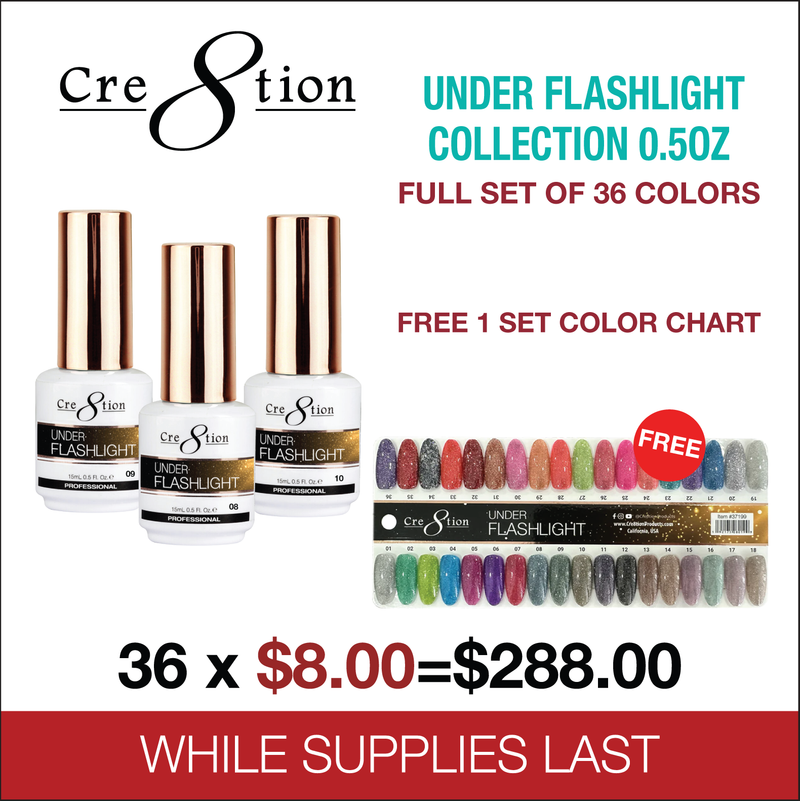 Cre8tion Under Flashlight Collection 0.5oz - Full Set 36 Colors - FREE 1 Set Color Chart