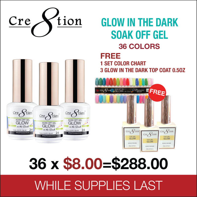 Cre8tion Glow in the Dark Gel 0.5oz - Full Set 36 colors w/ 3 Top Glow in the Dark 0.5oz & 1 Color Chart