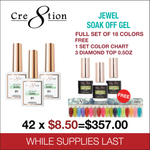 Cre8tion Jewel Collection Gel 0.5oz - Full Set 42 colors w/ 3 Top Diamond 0.5oz & 1 Color Chart