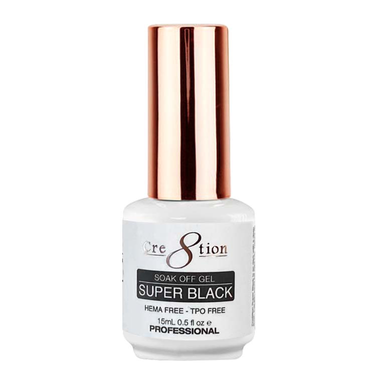 Cre8tion Soak Off Gel 0.5oz - Super Black (Hema Free & TPO Free)