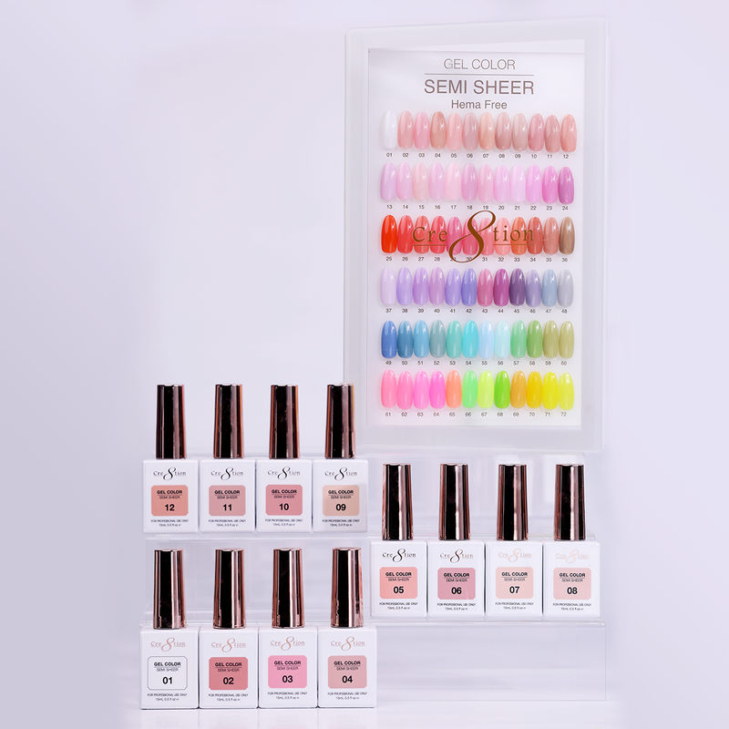 Cre8tion Hema Free Semi-Sheer Collection 0.5oz - Full Set 72 Colors with Color Book