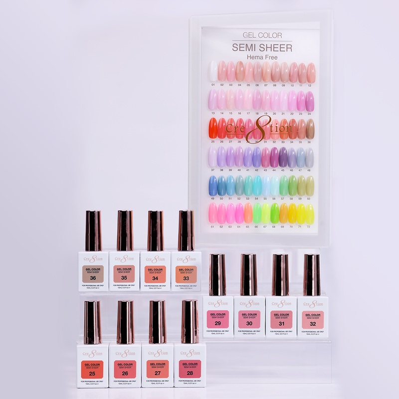 Cre8tion Hema Free Semi-Sheer Collection 0.5oz - Full Set 72 Colors with Color Book