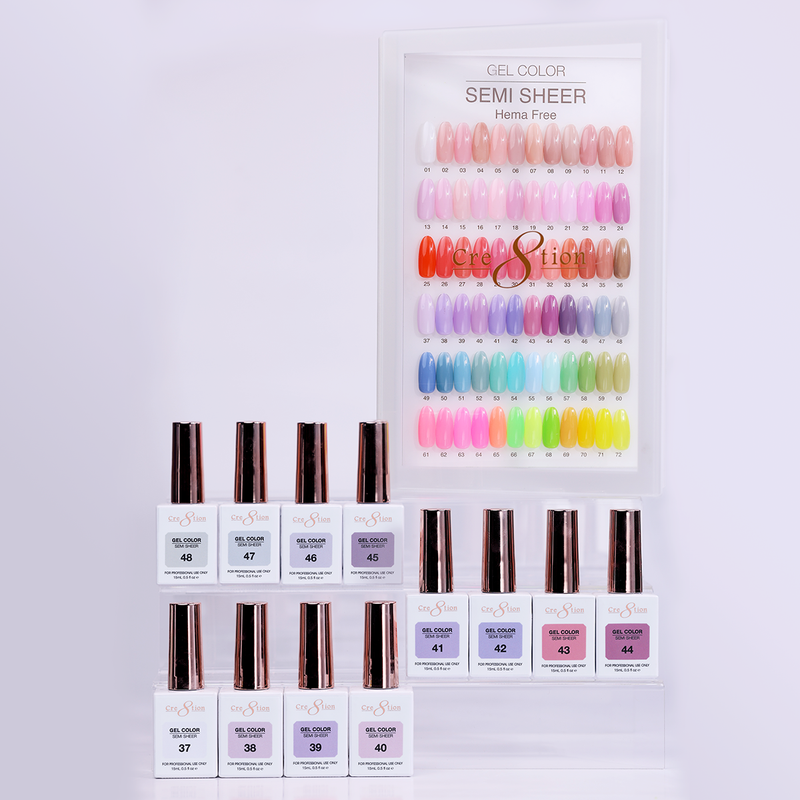Cre8tion Hema Free Semi-Sheer Collection 0.5oz - Full Set 72 Colors with Color Book