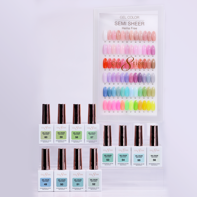 Cre8tion Hema Free Semi-Sheer Collection 0.5oz - Full Set 72 Colors with Color Book