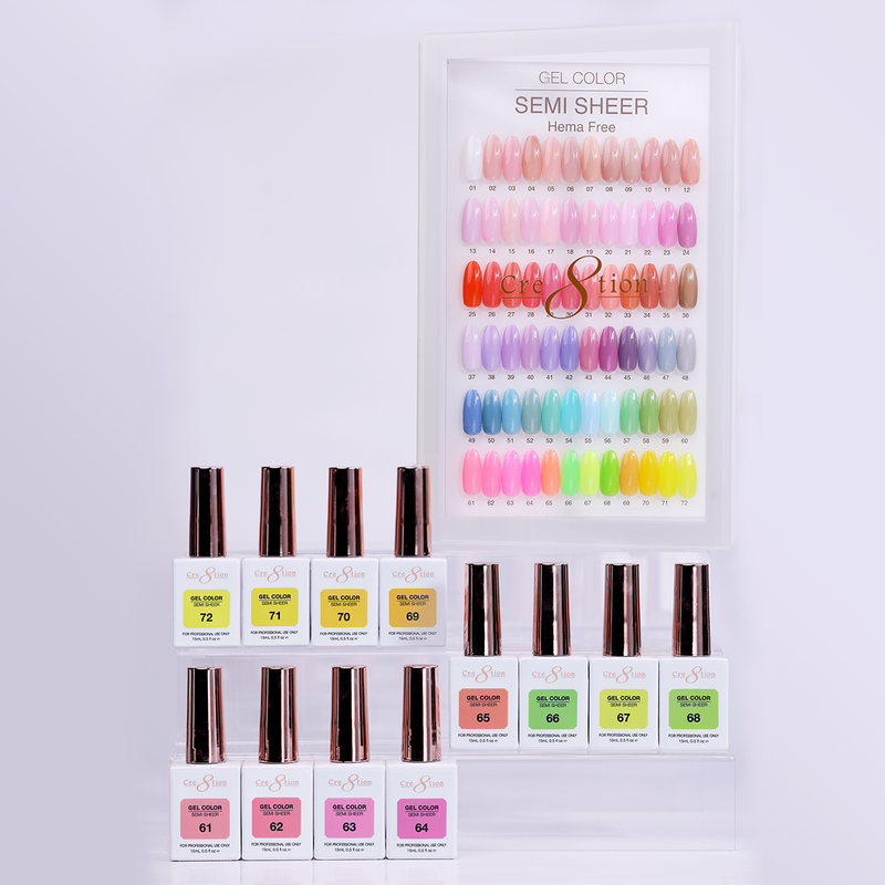 Cre8tion Hema Free Semi-Sheer Collection 0.5oz - Full Set 72 Colors with Color Book