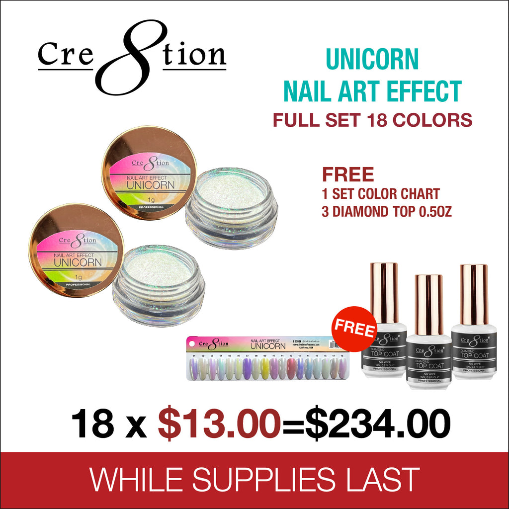 FULL SET - Cre8tion - Nail Art Unicorn Effect - 18 Colors - $13.00/each