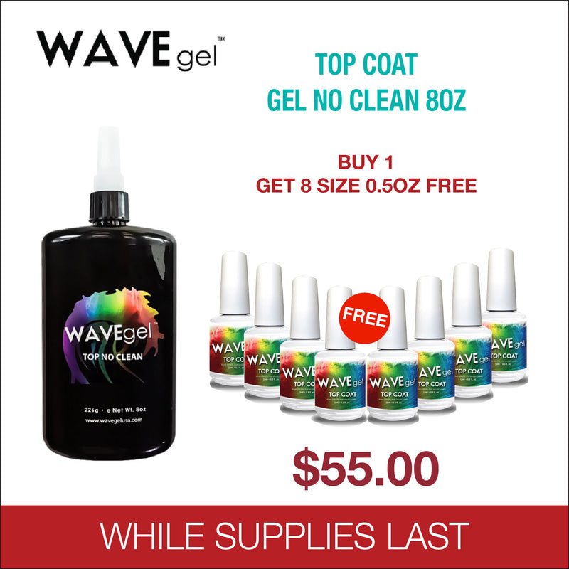 WaveGel Top Coat Gel No Clean 8oz - Buy 1 Get 8 Size 0.5oz FREE