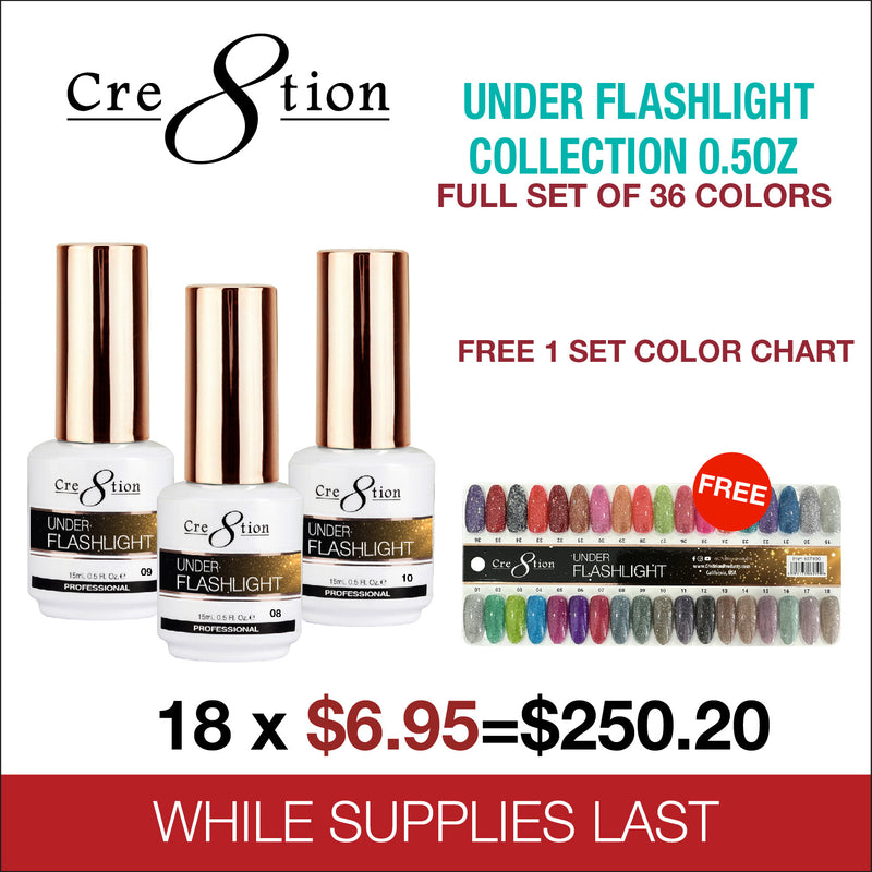 Cre8tion Under Flashlight Collection 0.5oz - Full Set 36 Colors - FREE 1 Set Color Chart