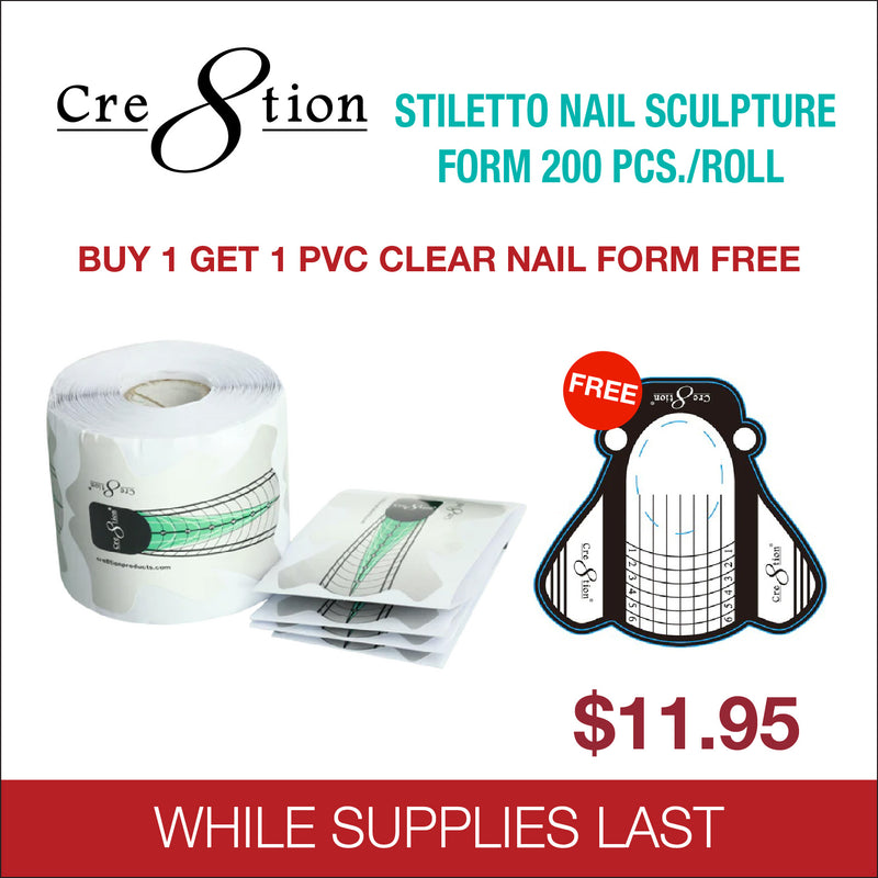 Cre8tion Stiletto Nail Sculpture Form 200 pcs./roll - Buy 1 Get 1 PVC Clear Nail Form FREE