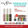 Cre8tion Detailing Nail Art Gel Glitter Collection - Full Set 18 Colors - FREE 1 Diamond Top 0.5oz - 1 Detailing Gel Holder 18 Hole