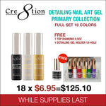 Cre8tion Detailing Nail Art Gel Primary Collection - Full Set 18 Colors - FREE 1 Diamond Top 0.5oz - 1 Detailing Gel Holder 18 Hole