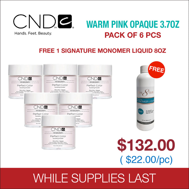 CND Warm Pink Opaque 3.7oz 1 pack 6 pcs - Free 1 Liquid Signature 16oz.