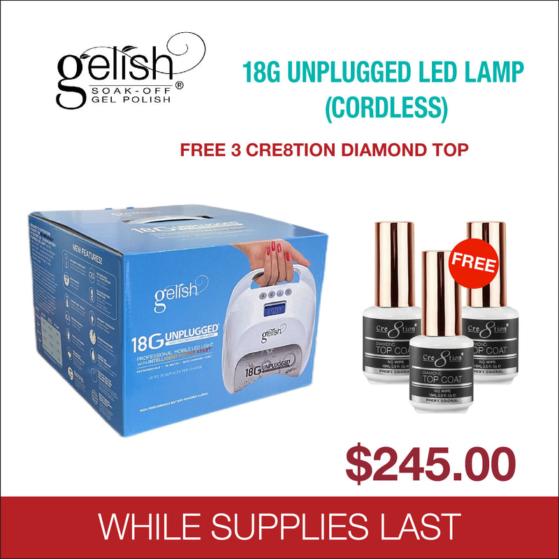 Gelish 18G Unplugged LED Lamp (Cordless) - Buy 1 Get 3 Cre8tion Top 0.5oz Free