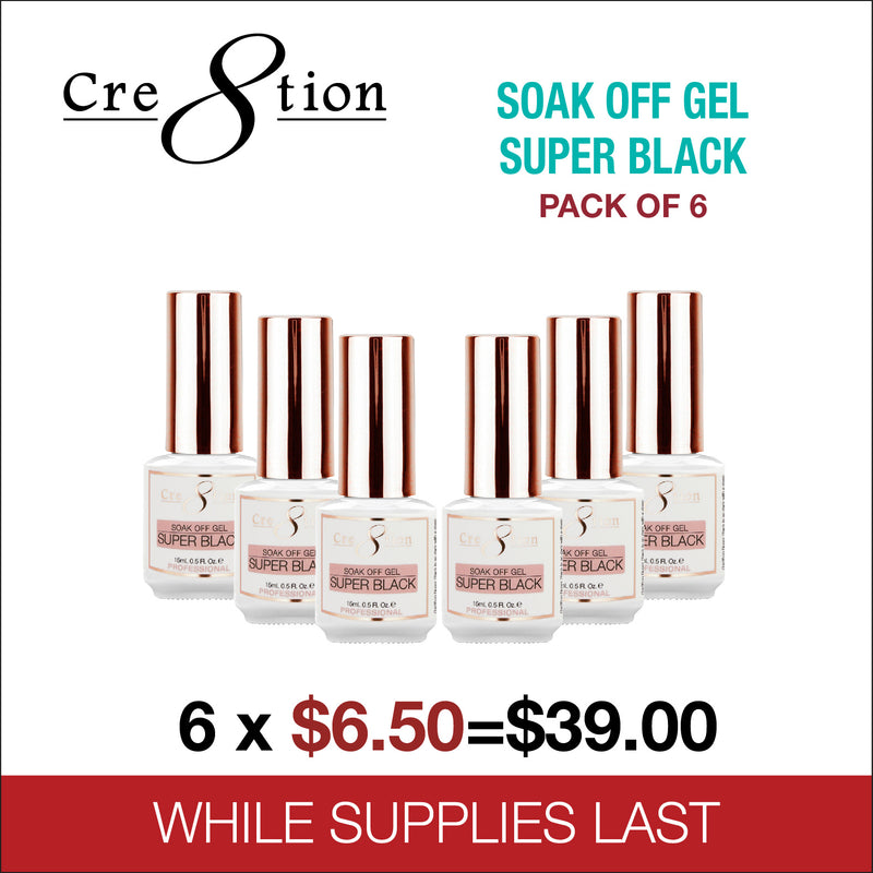 Cre8tion Soak off Gel Super Black Pack of 6