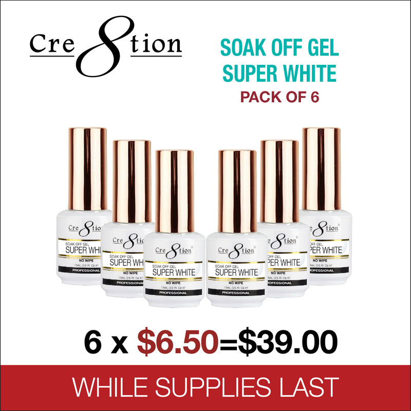 Cre8tion Soak off Gel Super White Pack of 6