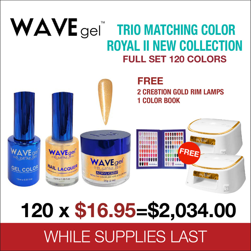 Wavegel Trio Matching Royal II Collection - Full set 120 Colors Free 2 Cre8tion Gold Rim Lamps - 1 Color Book