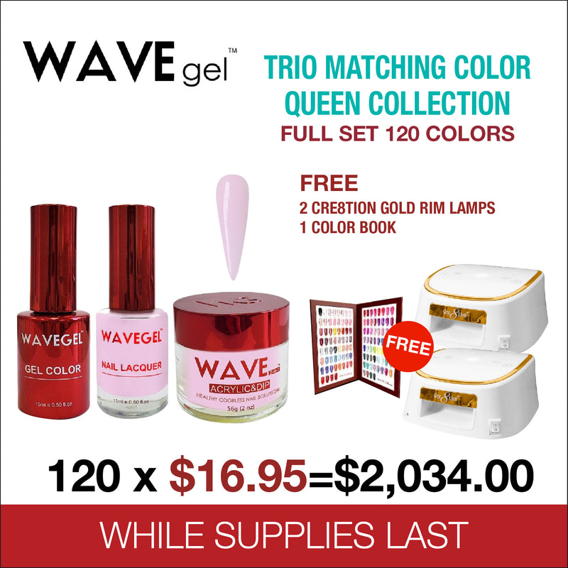 WaveGel Trio Matching Colors - Queen Collection - Full set 120 Colors - Free 2 Gold Rim Lamps Cre8tion - 1 Color Book