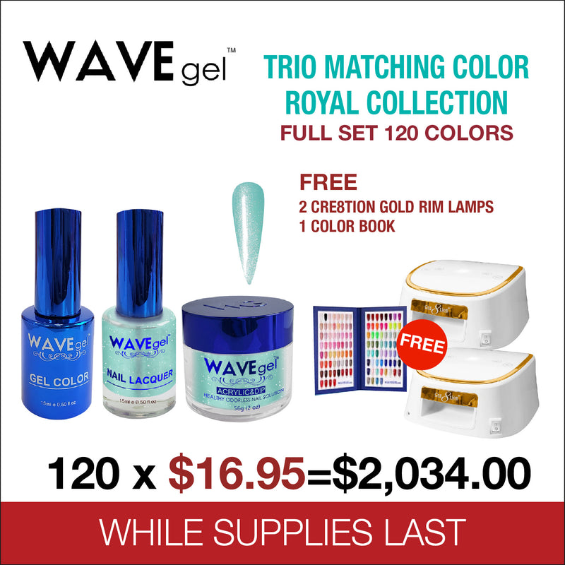 WaveGel Trio Matching Colors - Royal Collection - Full set 120 Colors - Free 2 Gold Rim Lamps Cre8tion - 1 Color Book