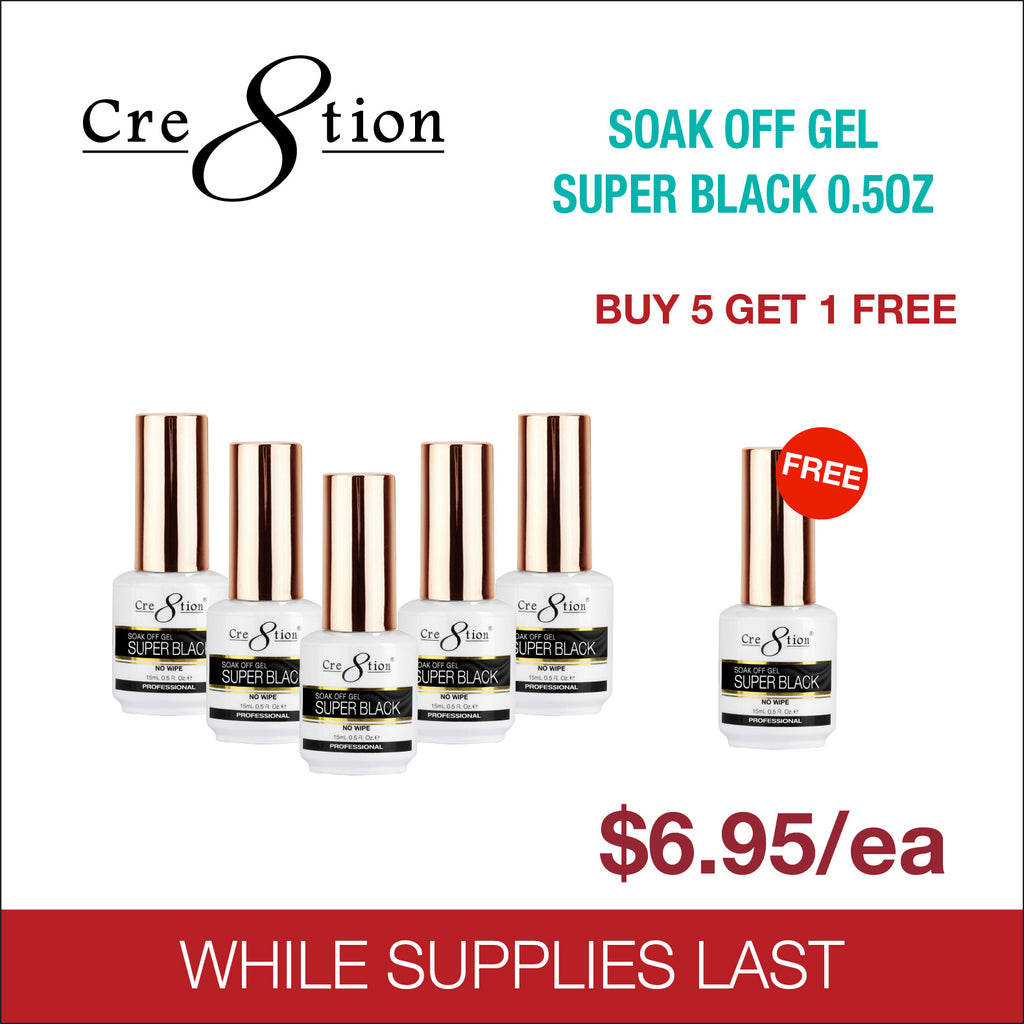 Cre8tion Soak Off Gel Super Black  - Buy 5 get 1 free