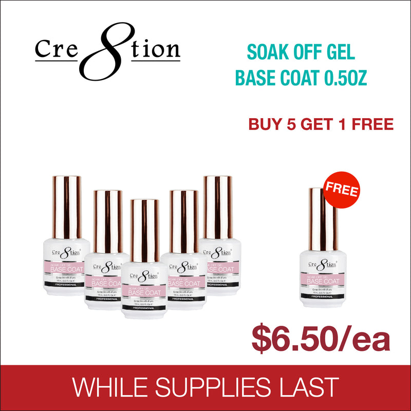 Cre8tion Soak Off Gel Base Coat 0.5oz - Buy 5 Get 1 Free