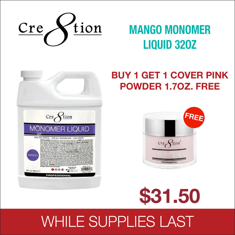 Cre8tion Mango Monomer Liquid 32oz - Buy 1 Get 1 Cover Pink Powder 1.7oz. Free