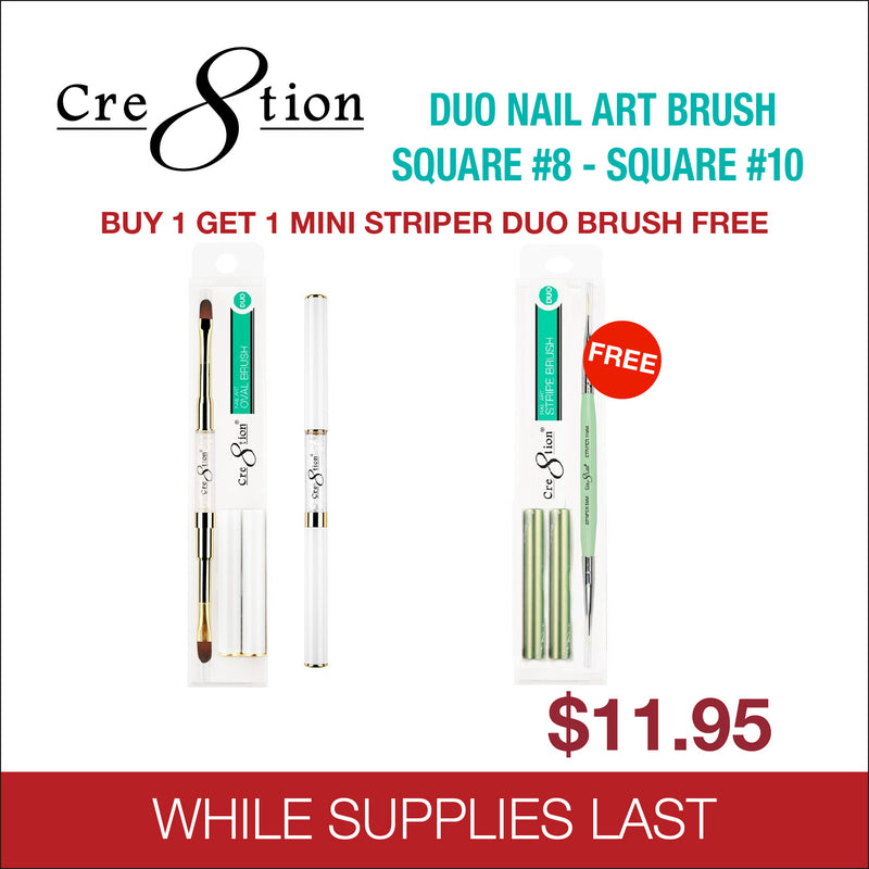 Cre8tion - Duo Nail Art Brush Square #8 - Square #10 - Buy 1 Get 1 Mini Striper Duo Nail Art Brush Free