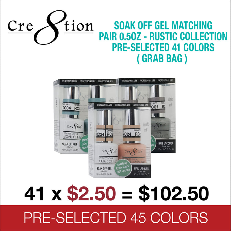 Cre8tion Soak off Gel Matching Pair 0.5oz - Rustic Collection Pre-Selected 36 colors (Grab Bag)