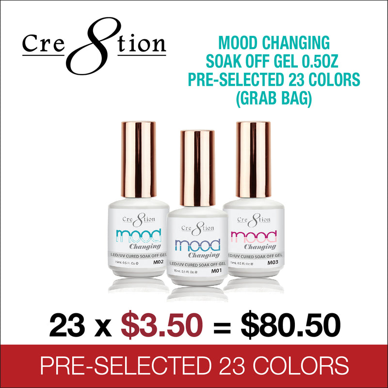 Cre8tion Mood Changing Soak Off Gel 0.5oz Pre-Selected 23 Colors (Grab Bag)