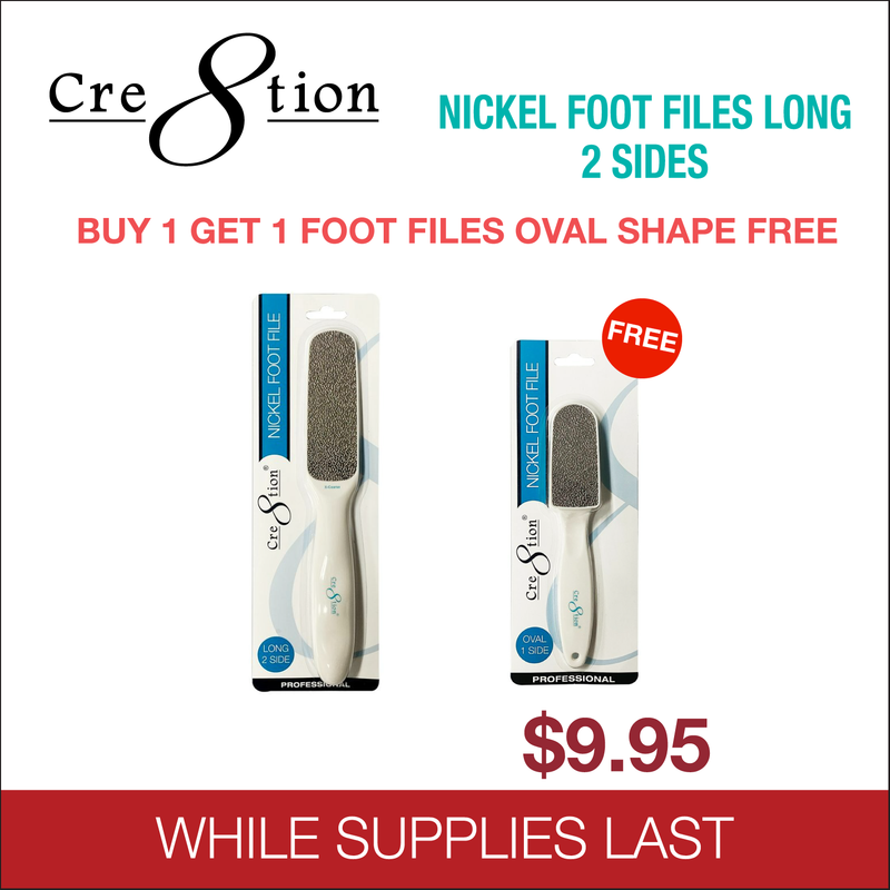 Cre8tion Nickel Foot Files Long 2 sides - Buy 1 Get 1 Foot Files Oval 1 side Free