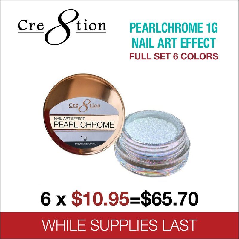 Cre8tion Pearl Chrome 1g Nail Art Effect - Full set 6 colors