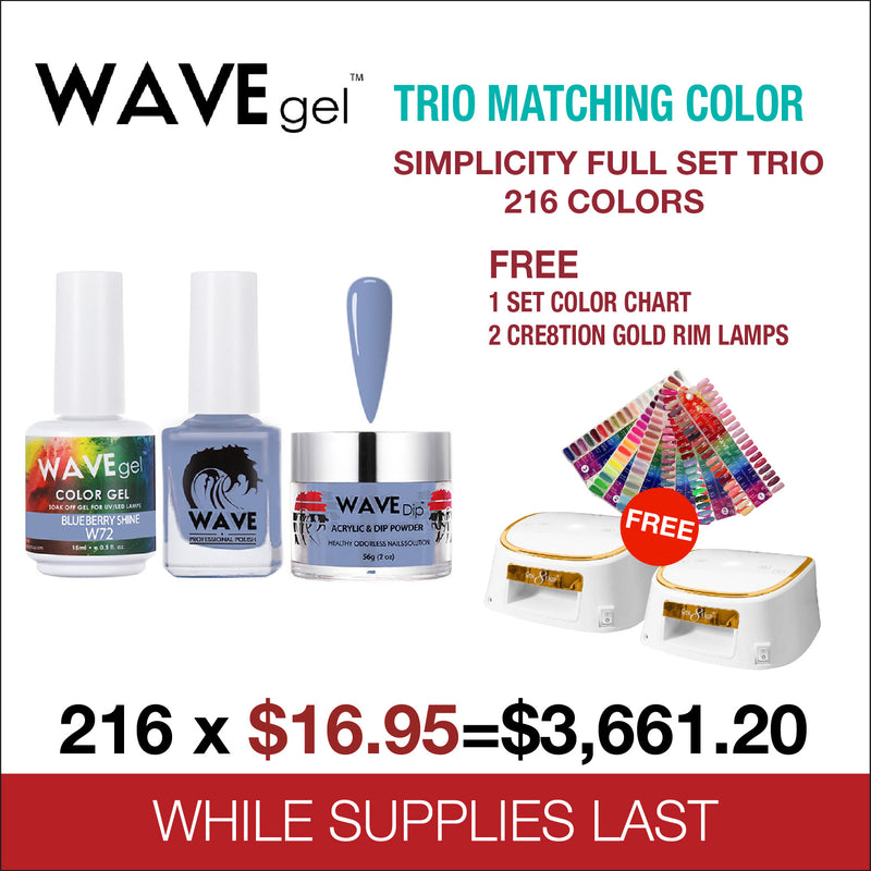 WaveGel Trio Matching Colors - Simplicity Full set Trio 216 Colors  - FREE 1 Set Color Chart - 2 Cre8tion Gold Rim Lamps