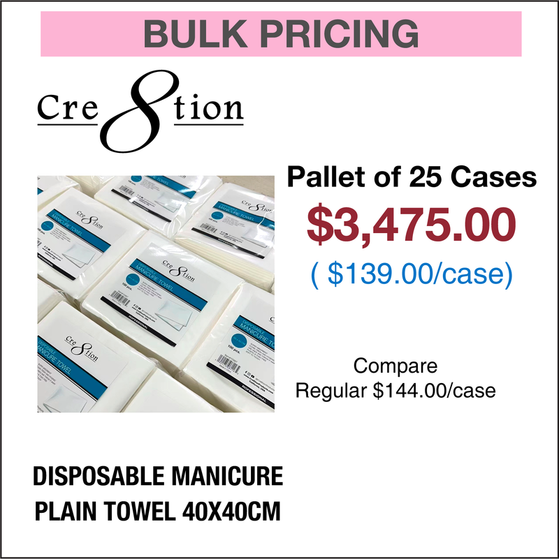 Cre8tion Disposable Manicure Plain Towel 40x40cm - Pallet of 25 Cases