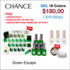 Chance Green Escape Collection 0.5oz - 18 Colors w/ 1 Counter Display & 6 Chance No Wipe Top Coat 0.5oz