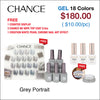 Chance Grey Portrait Collection 0.5oz - 18 Colors w/ 1 Counter Display & 6 Chance No Wipe Top Coat 0.5oz