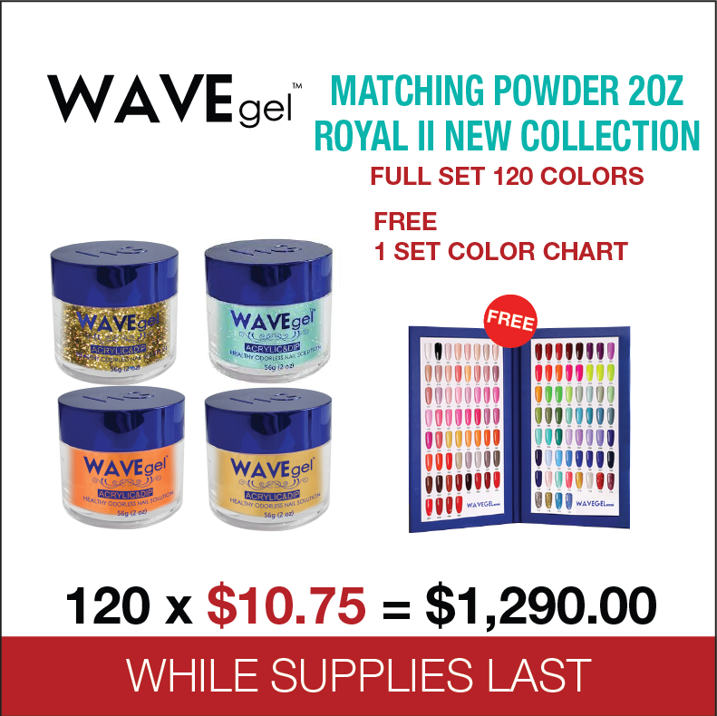 Wavegel Matching Powder 2oz Royal II New Collection - Full set 120 Colors Free 1 set Color Chart