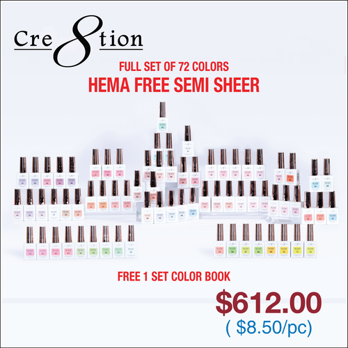 Cre8tion Hema Free Semi-Sheer Collection 0.5oz - Full Set 72 Colors with Color Book