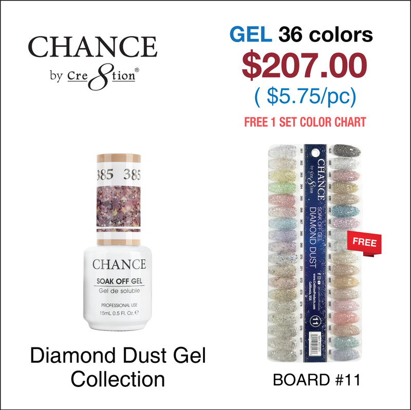 Chance Diamond Dust Gel Collection 0.5oz - Full Set Of 36 Colors - FREE 1 Set Colors Chart