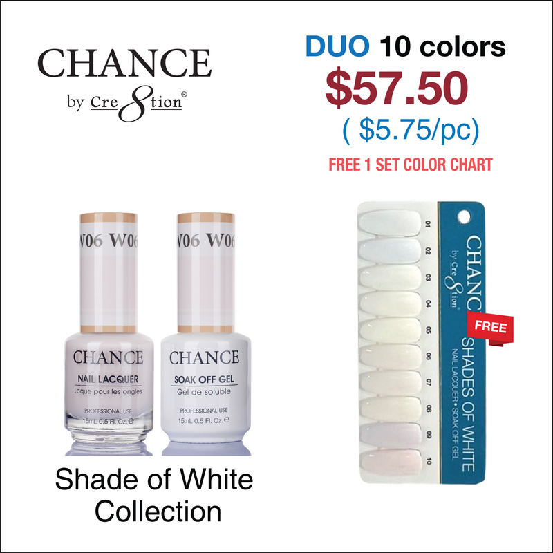 Chance Gel/Lacquer Duo Full Set - 10 Colors Shade of White Collection - free set color chart